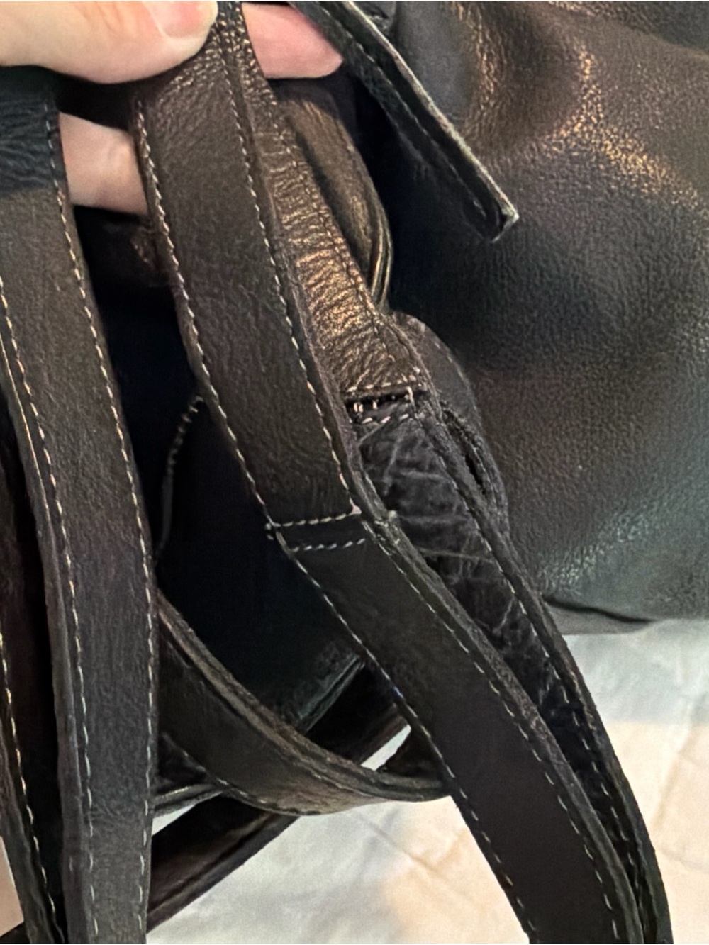 $298 Free People Black Large Slouchy Washed Leather Lucca Tote Bag Anthropologie - Picture 14 of 16